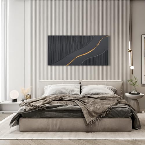 NANKAI Art Hand Painted Black and Gold Texture Minimalist Oil Painting 24x48 inch Home wall Deco Art Painting - color: Nkhb304