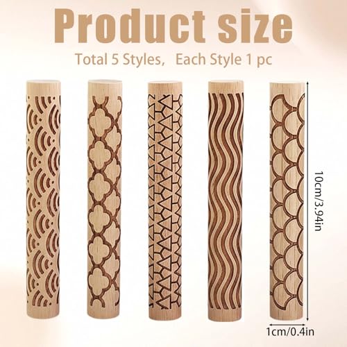 Clay Texture Rollers, 5 PCS 100mm Wooden Rolling Pins | Muimurex Wooden Clay Texture Rollers, 5 PCS 100mm Rolling Pins for Pottery, Ceramic, Polymer Clay, Sculpting & DIY Art, Set A - color: A