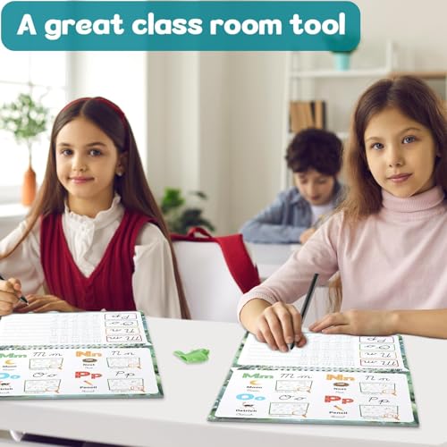 gisgfim Grooved Cursive Handwriting Workbook Magic Reusable Grooved Cursive Handwriting Practice Guided Tracing with Disappearing Ink Pens for Beginners Kids Learning Activities Supplies (Letters) - style: Alphabet