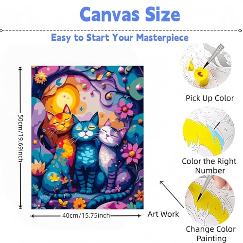 Paint by Numbers Kit for Adults, Colorful Cat Paint by Number for Adults | Acrylic Adults' Paint-by-Number Kits, DIY Easy Paint by Number Adult Canvas for Home Wall Art Decor, 16X20 inch - color: PB452-1