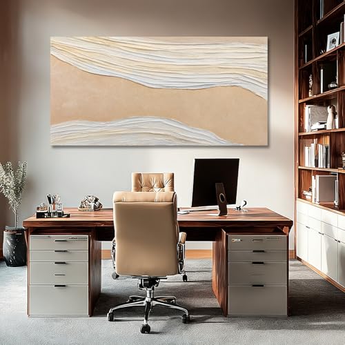 Dolidoteart Beige White Canvas Wall Art, Large Wall Art for Living Room, Hand Painted Abstract Oil Painting, Oversized Horizontal Wall Decor for Bedroom Office, 29x58 Inch - color: Taupe Beige, size: 58"L x 29"W