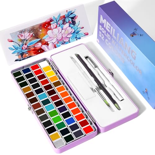 MeiLiang 52 Colors Watercolor Paint Set, Half Pans - style: Solid Watercolor 52 Color Purple Case