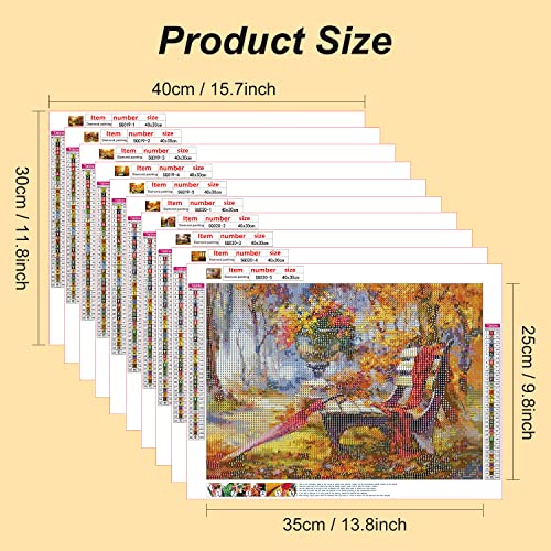 Stalente 10 Pack Diamond Painting Kits for Adults, Landscape Autumn Round Full Drill Diamond Art Kits, 5D DIY Paint with Diamonds Crafts for Home Wall Decoration Gifts 12×16 Inch - color: Yellow