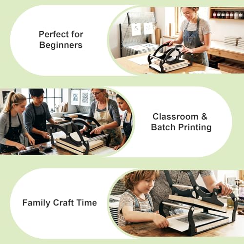 A4 Manual Lever Linocut Printing Press, Suitable for 25mm Thick Blocks, Even Pressure on Large Format, Reinforced Structure,Linocut Press Machine Design Includes Felt Pad & Rubber Roller