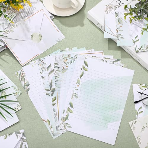 TaoBary 160 Pcs Eucalyptus Stationery Paper and Envelopes Set - size: 5.5 x 8.25 Inch, style: Eucalyptus
