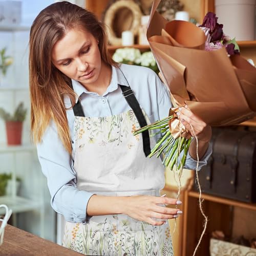 Britimes Apron with Pockets, 32x28 inch, for Women Men, Wild Flowers - color: Eucalyptus
