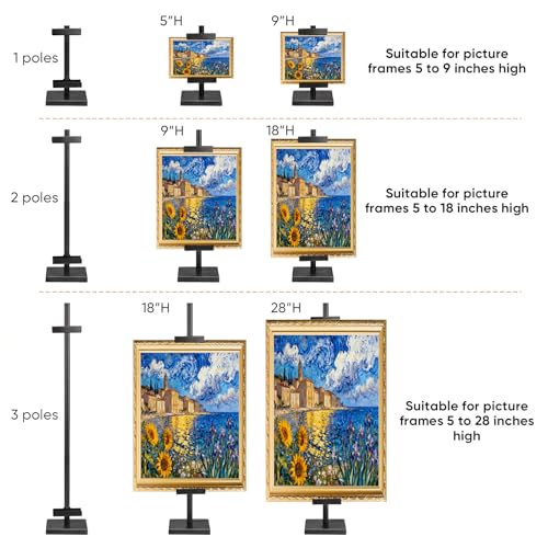 30'' Adjustable Tabletop Easel Stand with Rechargeable 13RGB Poster Light | Picture Frame Light, Picture Easels for Display,Black Metal Picture Frame Holder Stand for Artwork, Photo,Sign. - color: Black