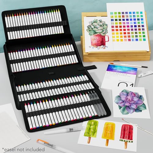 CHROMATEK 108 Watercolor Pens Set | Including 15 Page Pad & Online Video Tutorial Series | 5 Aquapens & 100 Unique Colors |Brush Pens | Easily Blendable, Vivid and Smooth - size: 1 Count (Pack of 108)