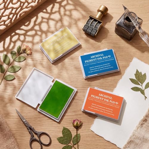 MotiMind 4 Pcs Archival Pigment Waterproof Ink Pad for Stamps, Macaron Colors | Pigment Stamp Pads for Card Making Scrapbooking, Archival Acid-free Quality, 3.7x2.5 Inch, Works on Paper Glass - color: Macaron Colors
