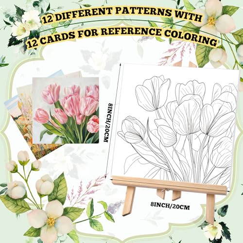 Affrolling 12 Pcs Pre Drawn Canvas for Painting for Adults 8 x 8 Inch Canvas Painting Kits Stretched with Drawing Ready to Paint Beginner Artists Date Night Party Supplies(Flower) - style: Flower