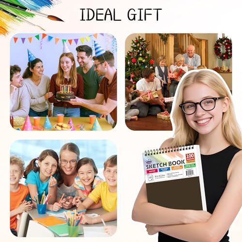 WINNER 9" x 12" Sketch Book 4 Pack, 400 Sheets Spiral Bound Art Sketchbook, 68lb/100gsm White Acid Free Drawing Pad, Sketching Drawing Writing Sketch Pad for Kids, Adults & Artists, Art Supplies - color: Brown, size: 9"x12"
