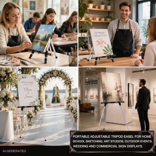 MXG Aluminum Art Easel,Professional Display Easel for Painting & Sign | 17-61 Inch Height Adjustable Tabletop & Floor standing tripod 25lb Capacity for Canvas,Whiteboard,Home & Office,Silver - color: Silver