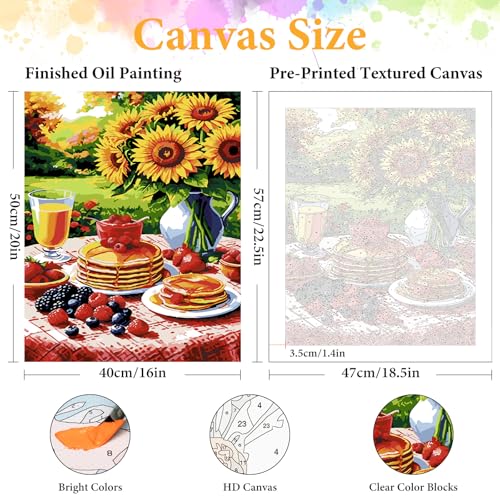 Paint by Numbers Kit for Adults, Sunflower & Pancake Breakfast, 16x20 Inch | DIY Acrylic Painting Kit on Canvas for Beginners, Relaxing Arts & Crafts for Stress Relief, Home Wall Decor & Gift - color: HMOP251003