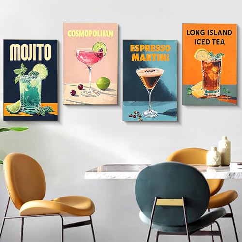 4 Pack Framed Paint by Numbers Kit for Adults Cocktail with Wooden Easel - color: FOP4P-13