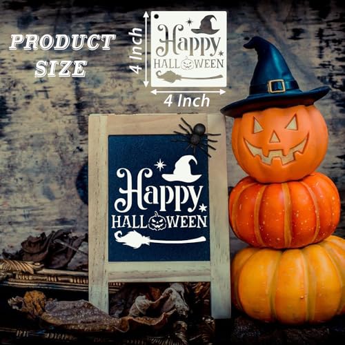80 Pcs 4 x 4 Inch Halloween Stencils for Painting on Wood, Reusable Happy Pumpkin Spider Web Stencil DIY Ornaments Ghost Paint Template Set for Wall Door Home Decor - style: Halloween