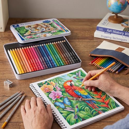 STAEDTLER Colored Pencils Set 6-Pack (6 Sets of 72 pcs) - Ergonomic Triangular Barrel, Smooth 4mm Lines, Wood - 72 Vibrant Colors in Tin, for Artists & Students, 432 Count | Ergonomic Triangular Barrel, Smooth 4mm Lines, Wood, For Artists & Students, 432