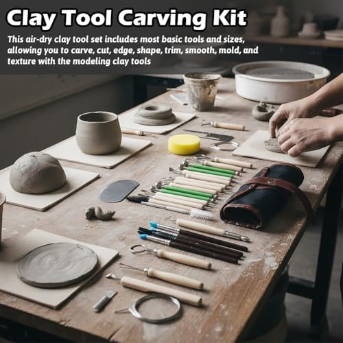Clay Tools Kit, 42 PCS Pottery Tools Polymer Clay Sculpting Tools Kit, Ceramic Tools for Stippling, Pottery Craft, Dotting, Carving, Modeling, Shaping