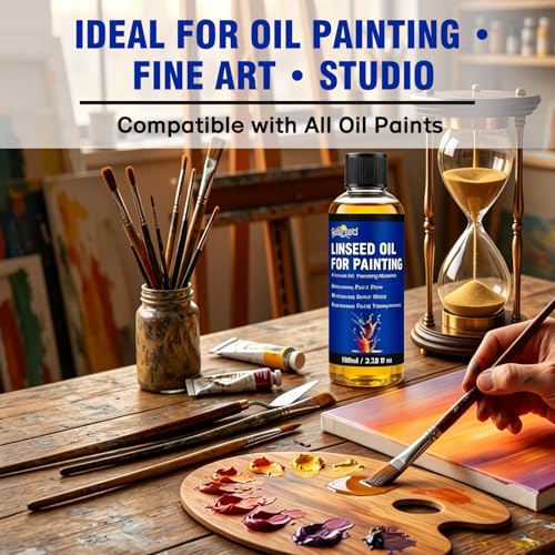 Linseed Oil for Painting 100ml, Refined Linseed Oil, Oil Paint Medium and Thinner for Artists, Improves Flow and Blending, Ideal for Glazing, Enhances Transparency and Gloss Finish - size: 3.38 Fl Oz (Pack of 1)