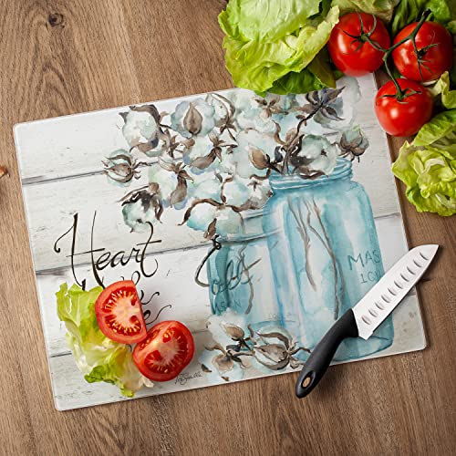 CounterArt Heart & Home 3mm Tempered Glass Cutting Board 12" x 15" | Serving Board, Charcuterie Board, Countertop Protection - color: Heart & Home