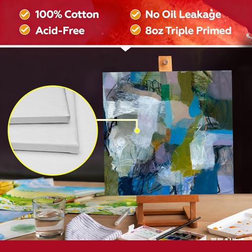 Stretched Canvas for Painting,10Pack 8X8 Inch Stretched White Blank Canvas,8 Oz Triple Primed 5/8" Profile Stretched Canvases,100% Cotton,Canvas for Painting, for Acrylics, Oils - style: 10PACK 8X8