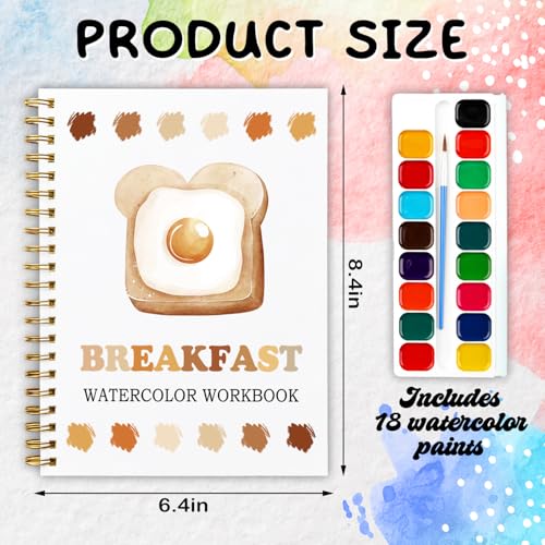 12 Breakfast Patterns Watercolor Set, Cute Pancake Egg Toast Painting Book for Beginners, Fun Family Art Activity Kit, DIY Gift for Teenager and Adults, Morning Food Lover Workbook - color: Yellow-Breakfast