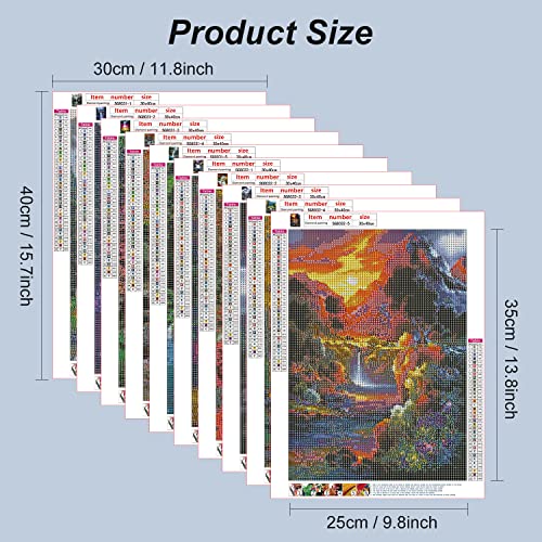 Stalente Diamond Painting Kits for Adults, 10 Pack 5D Diamond Art Kits for Beginners Round Full Drill Diamond Painting for Home Wall Decoration Gift 12×16inch, Landscape Waterfall - color: Waterfall