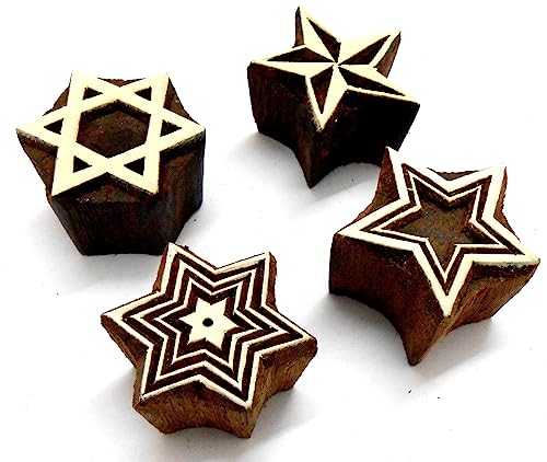 Shining Four Stars Wooden Blocks Stamps for Printing on Textiles, Pottery Crafts,Henna, Scrapbooking (Set of 4) - size: Pack # 102