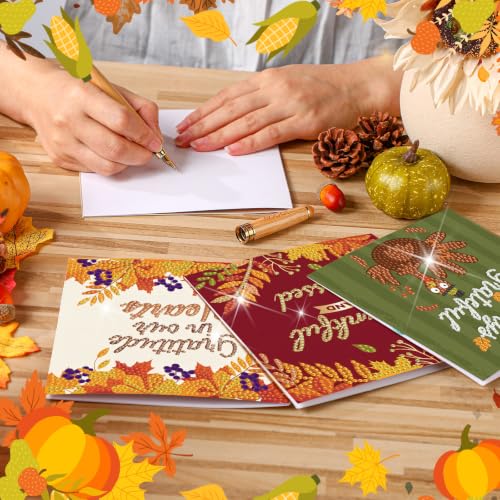 Saillong 12 Pack Fall Thanks Diamond Painting Greeting Card Kits DIY Thanksgiving Diamond Art Cards with Envelope Maple Leaves 5D Rhinestones Paint Card for Adults DIY Crafts Family Friend Autumn Gift - color: Thanksgiving