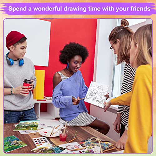 Teling 12 Pcs Pre Drawn Stretched Canvas Kit for Adults Painting Pre Printed Canvas Outline for DIY Painting Party Favor,6 x 6 x 0.6 Inches(Landscape) - style: Landscape
