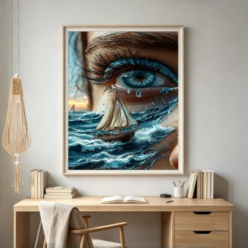 Diamond Painting Kits for Adults, Ocean Eye Diamond Art Kit 12x16In | 5D Full Round Drill Diamond Dots Kits Gem Arts DIY Crafts for Home Wall Deco Present - color: KM1145-1