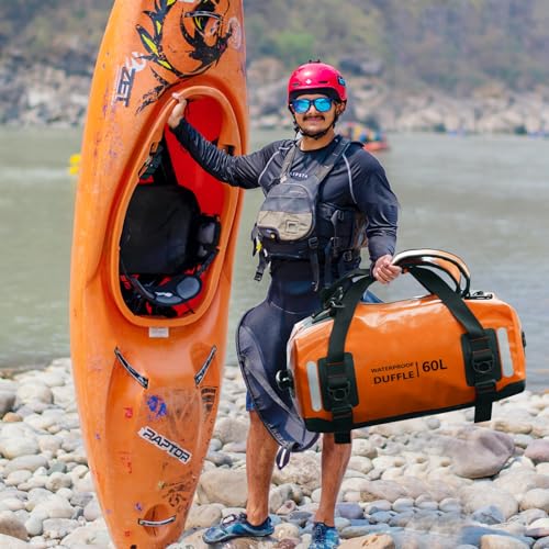 ESONE Dry Bags Waterproof Backpack for Men/Women 60L Dry Bag for Kayaking, Travel, Boating, Camping, Paddle Board, Surfing - color: Orange, size: 60L