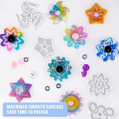 NiArt Fidget Spinner Silicone Resin Mold Kit, 9 Molds, 10 Bearings Set | 9 Unique Designs For Epoxy UV Resin Casting, DIY Stress Relief Toys, Crafts & Gifts For Kids And Adults, Make 10 Spinners - size: 9 Molds (D)+ 10 BLACK Bearings