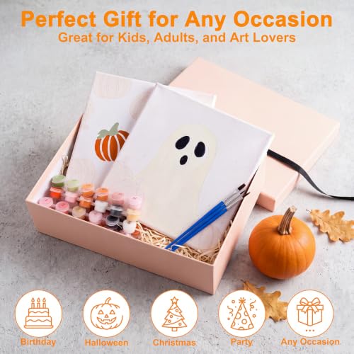 YooNotee 6 Pack Ghost Paint by Numbers Kit 8 x 8 Inch Canvas - style: Pumpkin
