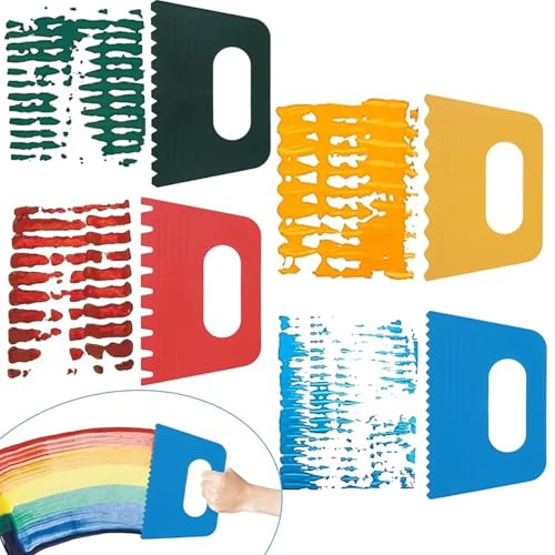 7 Piece Plastic Paint Scraper Tool Set for Texture Art | Color Coded Shapes; Flexible Polypropylene; Palette Knife Edges; Hanging Hole Storage; for Paint, Clay, Plaster and Cream