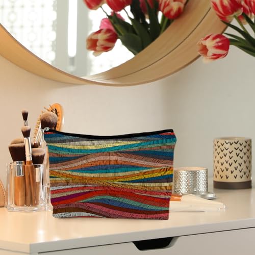 70s Retro Colorful Wavy Makeup Organizer, Vintage Aesthetic Women's Makeup Bag - color: Colorful Wavy
