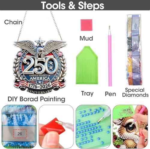 ARPADAMO Hanging Ornament Diamond Art Kits for Adults Eagle 6.9x7.2in | 5D Patriotic DIY Special Shaped Crystal US 250th Anniversary July 4 Diamond Painting Kit,Window Hanging Gift for Home Garden - color: DP03978