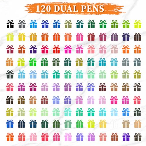 Brush Pens for Adult Coloring Books, 120 Colors Dual Tip Art Markers – Fine Tip for Outlining + Brush Tip for Coloring, Water-Based Non-Bleeding Markers for Journaling, Calligraphy, Hand Lettering - color: 120 Colors