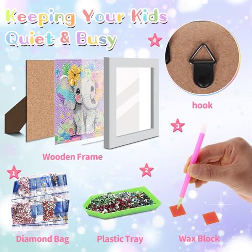 Elephant Diamond Art Painting Kits for Kids with Frame Ages 4-8-12 (7x7 in) - color: CC146