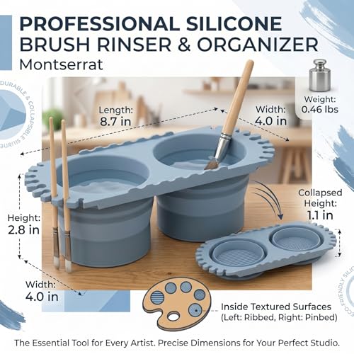 Dual Compartment Paint Brush Cleaner Cup with Holder, Blue