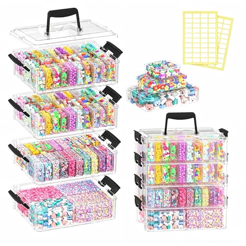 Stackable Bead Storage Organizer, 88 Small Plastic Containers with Lids, 4-Layer Clear Bead Organizer Box, 3 Sizes, Portable, for Jewelry and Crafts - size: 4-Tier 8L+20M+60S