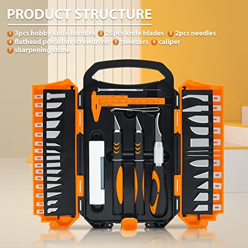 MANUFORE 34pcs Large Exacto Knife Set Craft Precision Knife Set Orange - color: Orange
