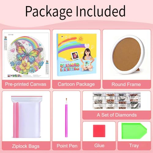bleihum Butterfly Diamond Art Kits for Kids with Round Frame 8X8 inch | Small Diamond Art Painting for Kids Ages 8-12, Gem Painting for Kid Girls Boys Gift Wall Decor - color: CC1165-US