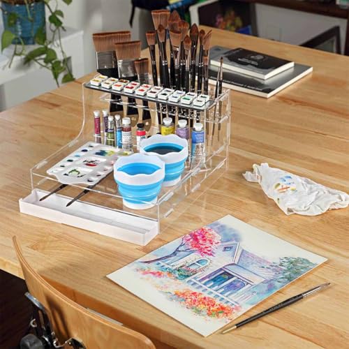 HG Art Concepts Mezzo Artist Studio Watercolor Organizer - Watercolor Paint Brush Holder w/Palette, Drip Pan, Collapsible Cups, Magnetic Half Pans & Storage, Organization System - style: Watercolor Rack + Half Pans + Cups