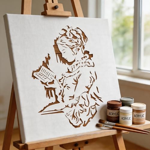 TIAMECH A4 Reusable Vintage Reading Girl Stencil for Painting | Studying Woman Book Layering Template, DIY Wall Art, Wood Furniture, Scrapbook & Crafts (8.3x11.7inch) - style: Vintage Reading Girl