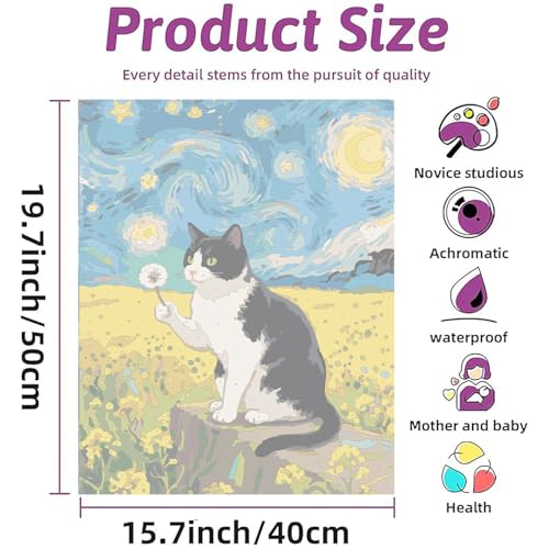 PSENIW Paint by Numbers Kit for Adults Beginners,Abstract Cat 16x20 inches | Animal Digital Painting For Home Wall Decoration And Gifts,Abstract Cat Frameless Beginner DIY Acrylic Watercolor - color: Orange