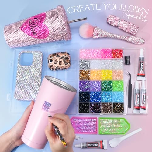 30000 Pcs Resin Jelly Rhinestones Kit, Multicolor 4mm Flatback Rhinestones with 4 Pcs B7000 Jewelry Glue & Tools, All-in-One Bedazzling Kit for DIY Arts & Crafts Gifts - color: 24 Colors 4mm