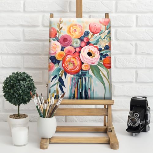 Natuyalo Framed Paint by Numbers for Adults Beginner, Colorful Flowers Acrylic Easy Paint by Numbers Kits with Frame Vase Art Craft Kits for Adults Suitable for Wall Decoration 12x16 Inch - color: Color-03