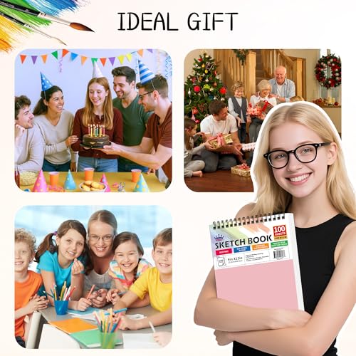 WINNER 9" x 12" Sketch Book 4 Pack, 400 Sheets Spiral Bound Art Sketchbook, 68lb/100gsm White Acid Free Drawing Pad, Sketching Drawing Writing Sketch Pad for Kids, Adults, Art Supplies, Pink - color: Pink, size: 9"x12"