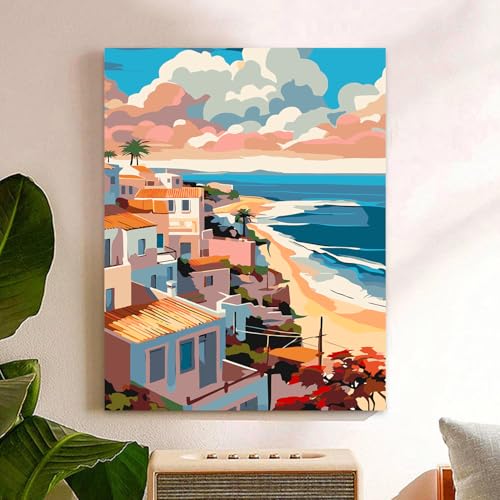 Reivworl Landscape Paint by Numbers Kit for Adults, Landscape Paint by Number for Adults, Adult Paint by Number Kits for Gifts and Home Wall Decor 16x20 Inch - color: 06-Beach, size: Without Frame