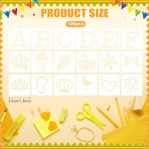 Fainne 100 Pcs 1.5 Inch Small Stencils for Crafts,Letter,Symbol | Reusable Painting Stencils for Wood Wall Card Making Scrapbooking Journaling, Portable Craft Templates - style: Letter,Symbol